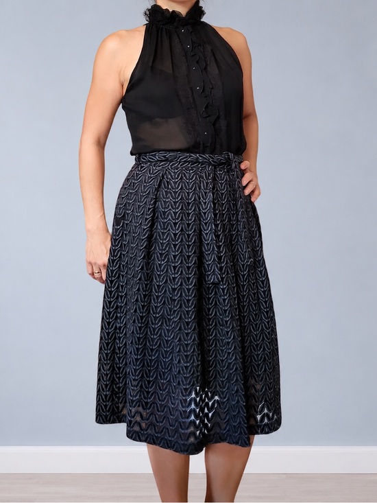 Ice Dresses & Skirts - ICE Black Textured A-Line Midi Skirt with Braided Tie Belt Size M